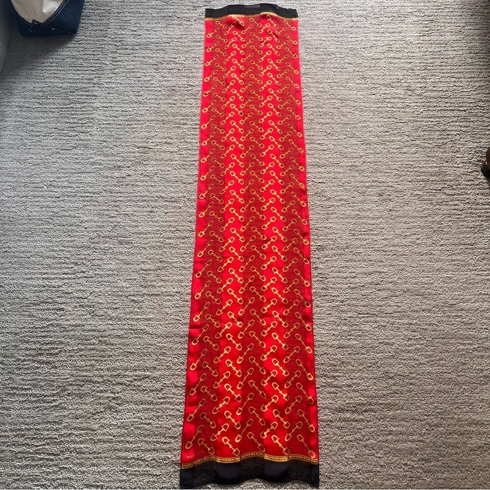 Echo Scarf Sill Red and Gold | Vintage | Western | Equestrian | Quiet Luxury - Picture 5 of 10
